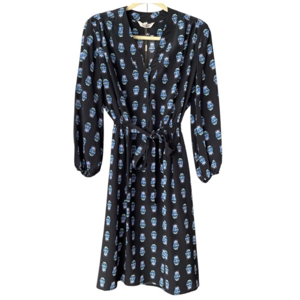 Tucker NYC Abigail Midi Dress Matryoshka Doll Print Silk Crêpe NWT Size L